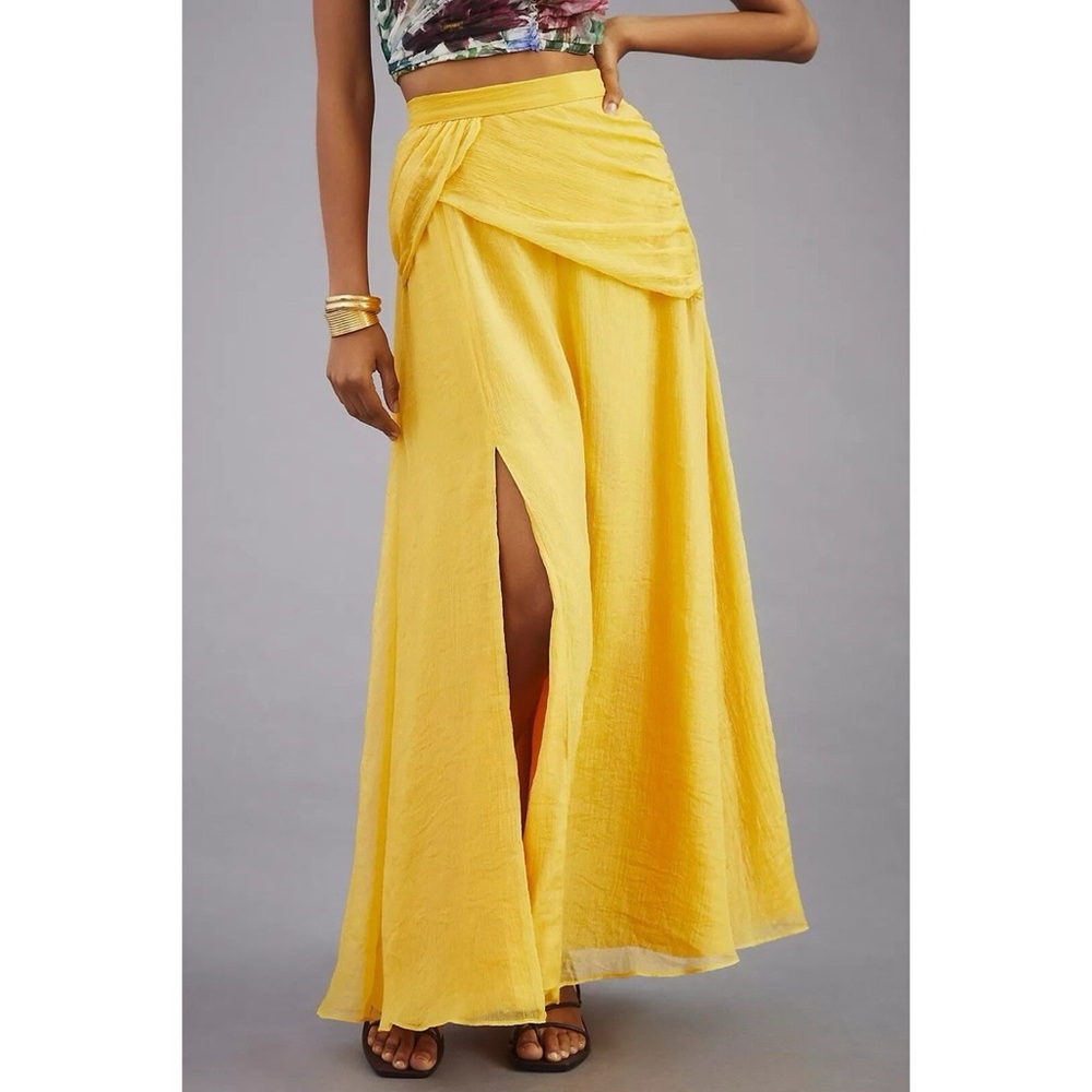 Anthropologie Hutch Elegant Organza Yellow Maxi Skirt w Slit M